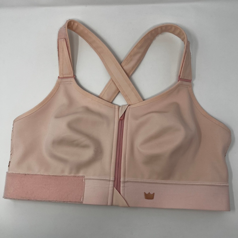 SHEFIT Flex Sports Bra 2Luxe Peach Marble Medium Impact Zip Front Adjustable
